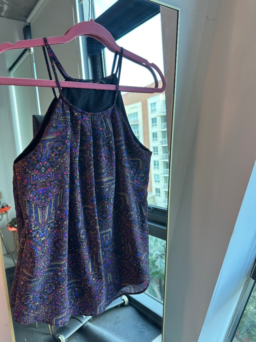 Sanctuary Lightweight Halter Tank Top Purple Blue Geometric Print Size XS